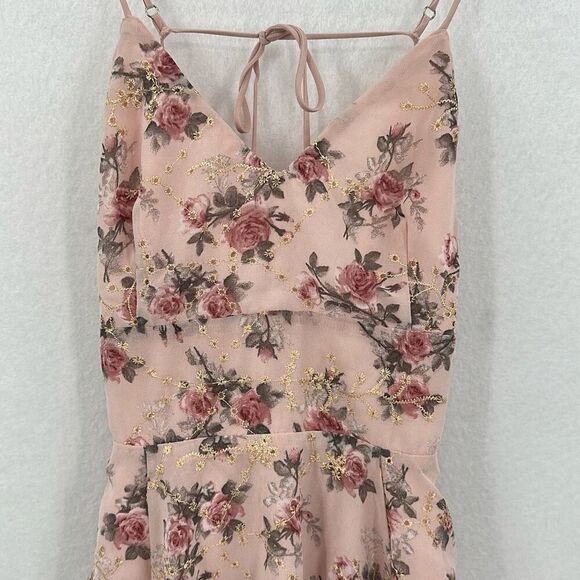 Lucy in the Sky Pink Floral Print Tie-Back Mini Dress Small - Picture 5 of 11
